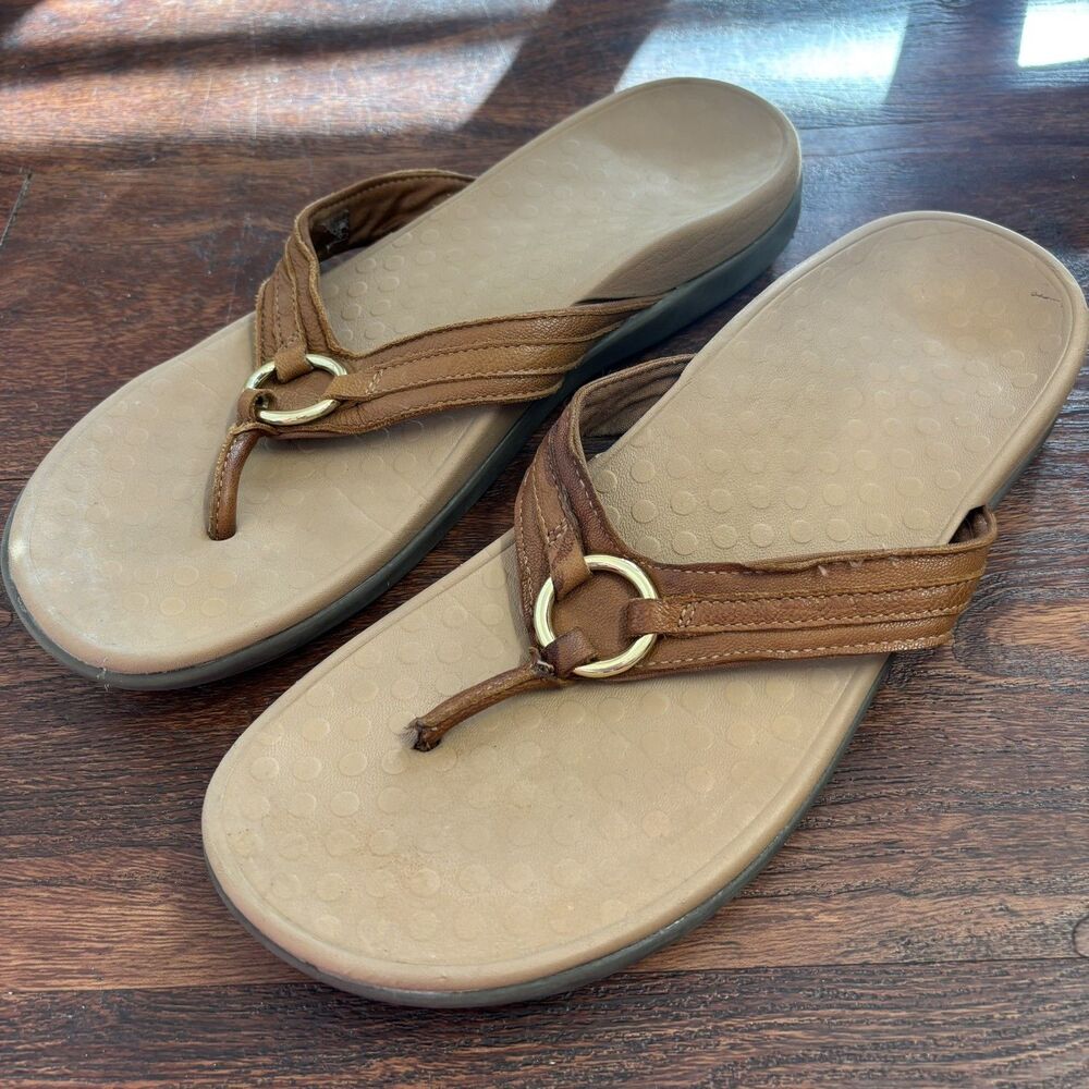 Vionic Tide Aloe Women’s Thong Sandal Brown Ring Arch Support Comfort Slip On 11